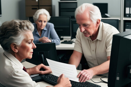 senior citizens contribute to the modern office, leveraging technology for efficient collaboration, productivity, and skilled work contributions