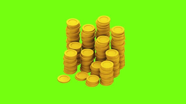 3D bundle Dollar coin animation on green screen. Dollar coin animation with key color. Color key