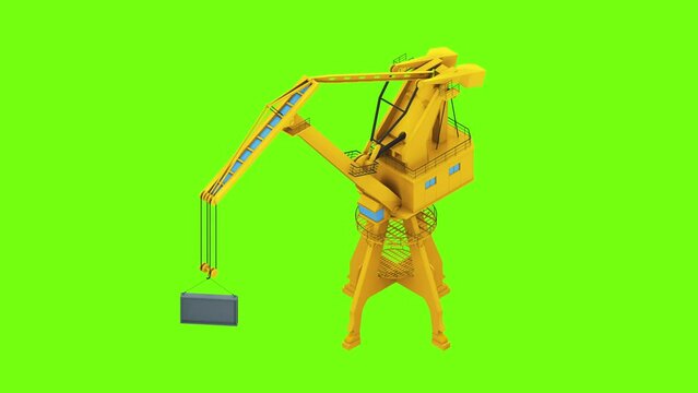 Construction crane icon animation cartoon object on green screen background