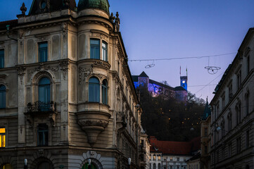 Fototapeta premium Lights and emotions of the advent in Luniana. Capital of Slovenia dressed up for Christmas.