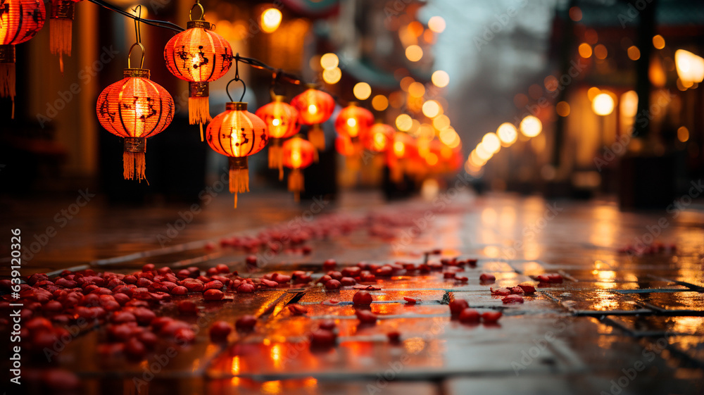 Poster chinese lantern in the city