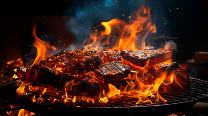grilled whole turkey with spices and vegetables on a wooden background.
