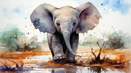 Foto op Aluminium elephant painting, watercolor painting. hand painting © ARAMYAN