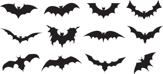 Set of bat vectors. Bat silhouettes set. Bat icons set. Vector illustration