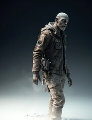 Illustration zombie man isolated on white studio light background.generative AI