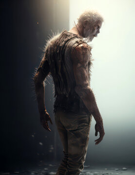 Illustration zombie man isolated on white studio light background.generative AI