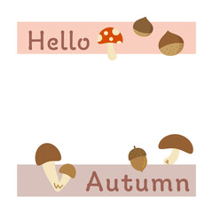 キノコや木の実のイラスト入りかわいい秋のフレーム