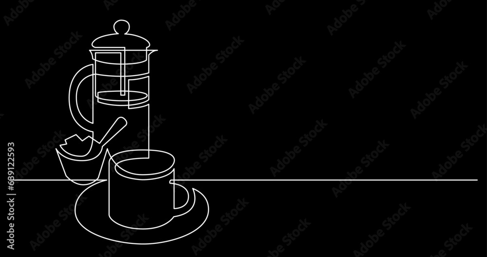 Wall mural continuous line drawing vector illustration with fully editable stroke of tea or coffee drinks as a 