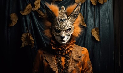 The fox mask adds an aura of mystique to the portrait of the trickster, symbolizing his ability to adapt and deceive.