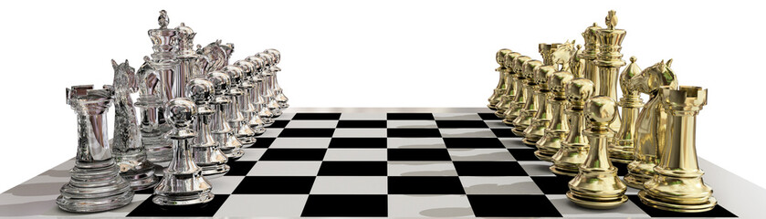Fototapeta na wymiar chess board game golden metallic 3d rendering