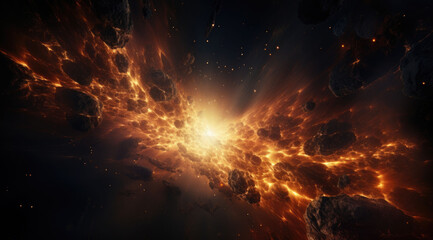 Fototapeta na wymiar A dark space image with bright lights and bright explosion. created by generative AI technology.