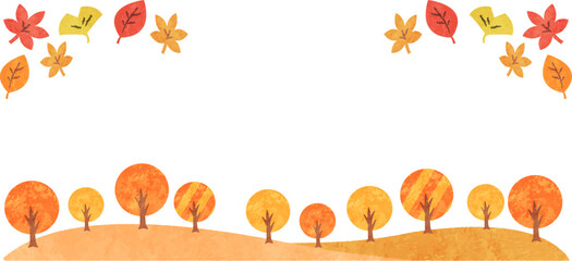 秋・紅葉の水彩風イラストバナーフレーム素材