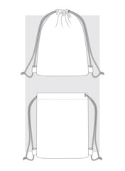 Drawstring Bags technical sketch. Vector ullustration.