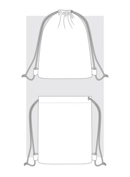 Drawstring Bags technical sketch. Vector ullustration.