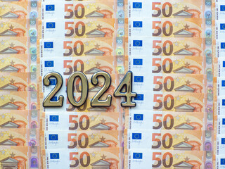 Background of the fifty euros banknotes and 2024