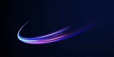 Red blue motion police line, blurred car light motion effect, city road background with long exposure night lights with dynamic flashlight red and blue colors on black. 