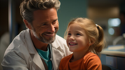 Child with a dentist in a dental office.