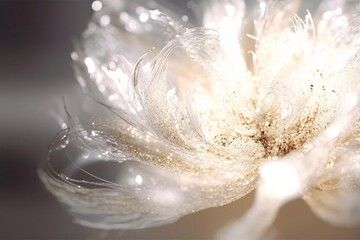 Beautiful white flower with golden confetti on bokeh background