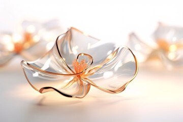Decorative glass flowers on a white background, close-up.
