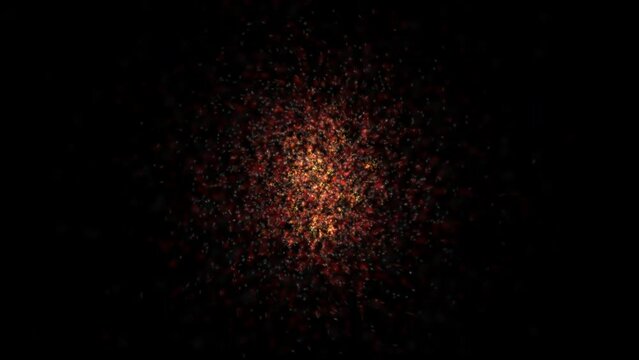 Cloud of energetic particles rotating with partial zoom.