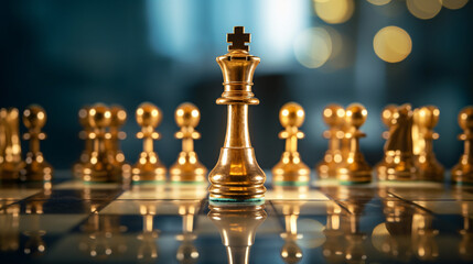 Golden queen stands as the leader on the chessboard in a game symbolizing business strategy, success, management, and modern leadership concepts, including disruption and planning.

Generative AI