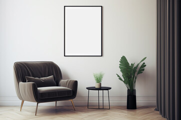 Mockup of paintings on the wall in the interior. Minimalist apartment design