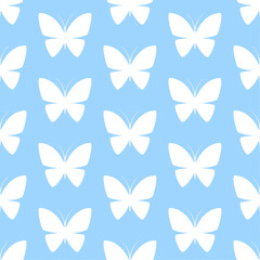 Fototapeta na wymiar White butterflies on blue background. Vector seamless pattern. Best for textile, print, wallpapers, and your design.