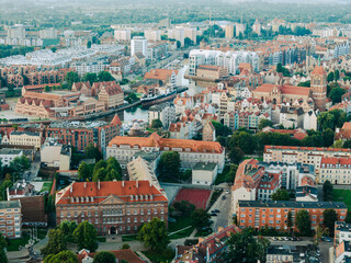 Gdansk Aerial View. Historical Old City of Gdansk and Motlawa River, Gdansk, Pomerania, Poland,...