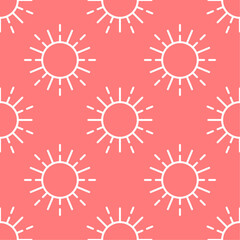 Sun seamless pattern. White vector stylized elements on red background. Best for textile, wallpapers, home decoration, wrapping paper, package and web design.