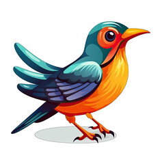 Obraz premium Cartoon colorful bird with blue and orange colors, in the style of light emerald and dark crimson, limited shading, colorful realism isolated on transparent background png - Generative AI