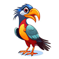 Cartoon colorful toucan cartoon illustration, in the style of dark azure and red, caricature-like illustration isolated on transparent background png - Generative AI