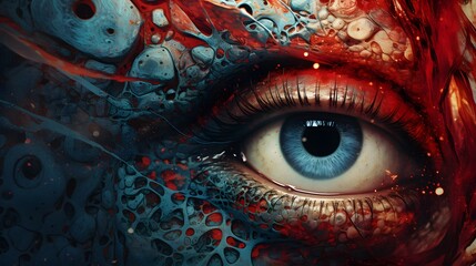 Surreal painting of human eye. Poster, t-shirt print, cover.