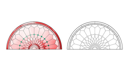 Worksheet with Stained Church glass in red gradient colors.