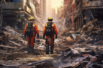 Rescuers help people who are in trouble. Lifeguards are brave. Rescue unit, emergency responders. Saving lives and health of people in crisis situations. Crash and emergency work. first aid.