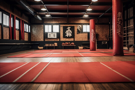Image of sporty modern stylish gym for boxing indoors.