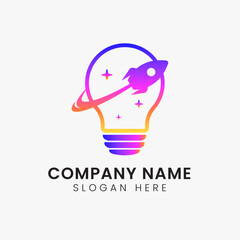 Obraz premium Lamp rocket logo. Rocket logo. Lamp logo. Rocket Bulp. Rocket Lamp Logo. Gradient Logo. Logo. Creative lamp with rocket modern logo. 