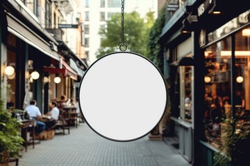 Blank minimal circular shop signboard mockup for design Generative AI.