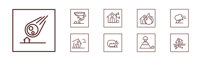 Natural Disaster Thin Line Icon in Square Vector Set