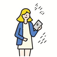 Vector material of a young female businessperson working with a lively expression.