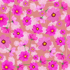 A seamless pattern of colorful cosmos flower. Colorful cosmos flower background. vector illustration. flower background.