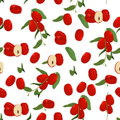 Red Jujube fruits seamless pattern background, vector illustration.