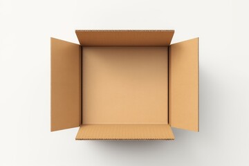 Top view of open cardboard box mockup on white background, - obrazy, fototapety, plakaty
