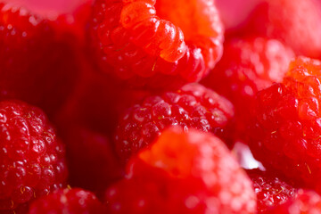 Micro close up of raspberries with copy space