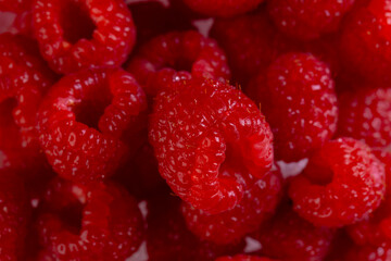 Micro close up of raspberries with copy space