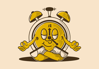 alarm clock mascot character in meditation pose
