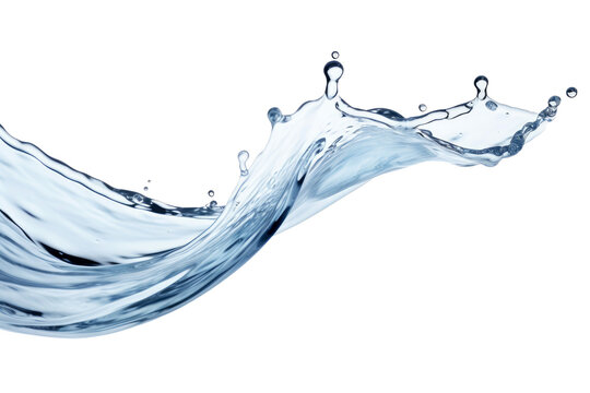 Blue water swirl splash with little bubbles isolated on clear png background, liquid flowing in form of wave.