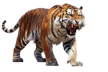 Obraz premium Portrait of Asia Bengal tiger that looking at camera isolated on clean png background, hunter in the forest, wildlife concept.