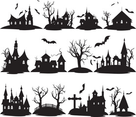 Halloween silhouette set on white background vector illustration