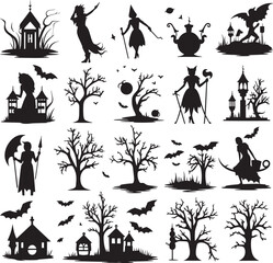Halloween silhouette set on white background vector illustration