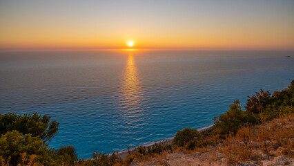 Clear sky sunset on the marvelous island of Lefkada.